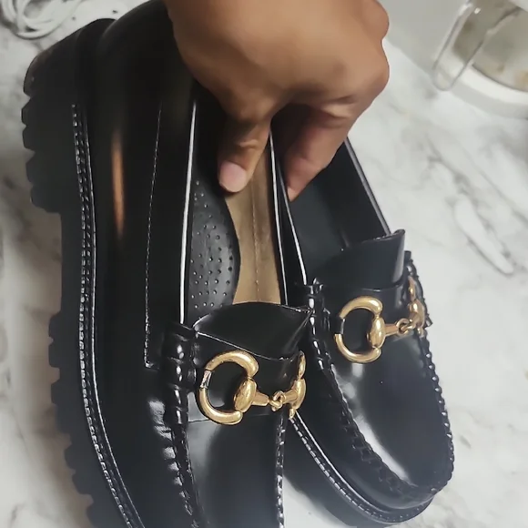 G.H. Bass Black Loafers with Gold Accent